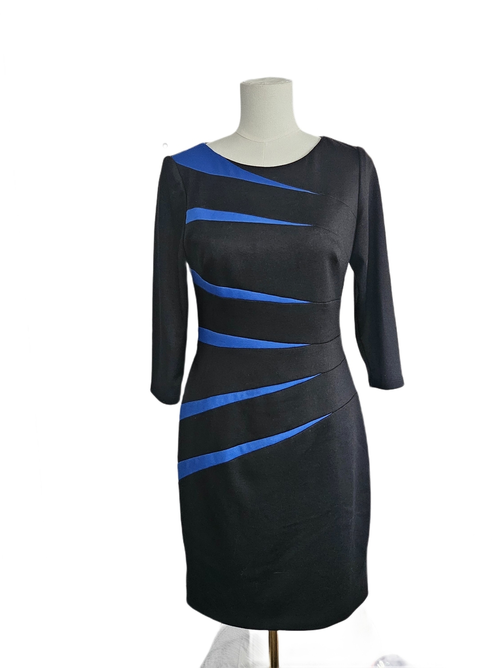 David Meister Black Sheath Dress with Royal Blue Inset Panels Size 6